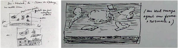 Sketches in a letter to André Bosmans illustrating possible new variations on Le Choeur des Sphinges, 1964.
