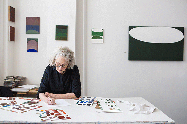 Suzan Frecon in her studio, 2015 (Photo by Julie Brown Harwood)