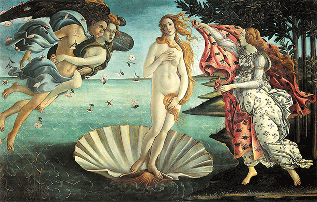 Sandro Botticelli, The Birth of Venus, 1486. Uffizi, Florence, Digital Image © Scala / Art Resource, NY