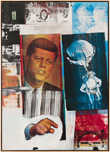 Robert Rauschenberg, Retroactive II, 1963, oil, silkscreen, and ink on canvas, Museum of Contemporary Art, Chicago. © Robert Rauschenberg Foundation/VAGA at ARS, NY and DACS, London 2020. Image: Nathan Keay, © MCA Chicago.