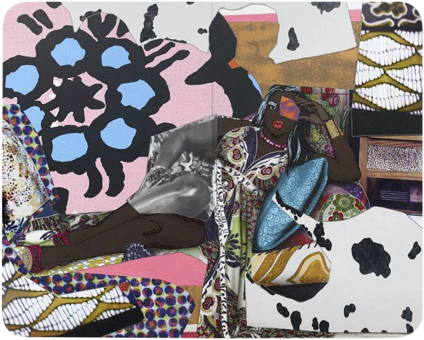 Qusuquzah Lounging with Pink + Black Flower, 2016.