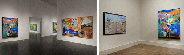 [left] The present lot installed in David Hockney, The Metropolitan Museum of Art, New York, November 17, 2017 – February 25, 2018. Artwork © David Hockney [right] The present lot installed in David Hockney: A Bigger Picture, The Royal Academy of Arts, London, January 21 - April 9, 2012. Artwork © David Hockney