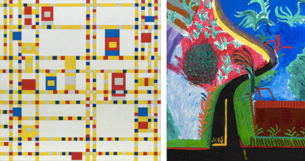 [left] Piet Mondrian, Broadway Boogie Woogie, 1942-1943. Museum of Modern Art, New York [right] Detail of the present lot.