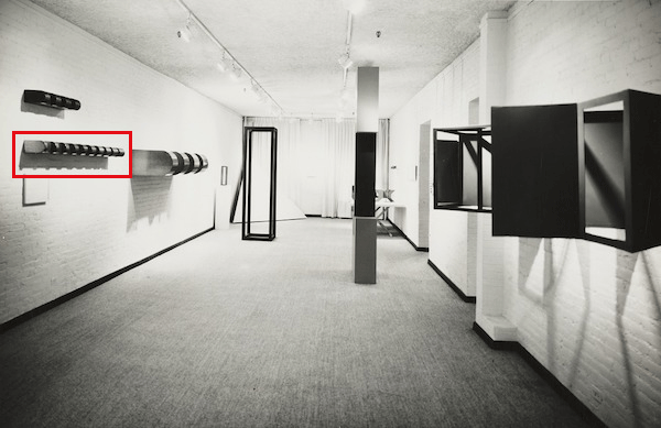 The present work installed in Art in Process: the Visual Development of a Structure, Finch College Museum of Art, 1966. Artwork © 2020 Judd Foundation / Artists Rights Society (ARS), New York