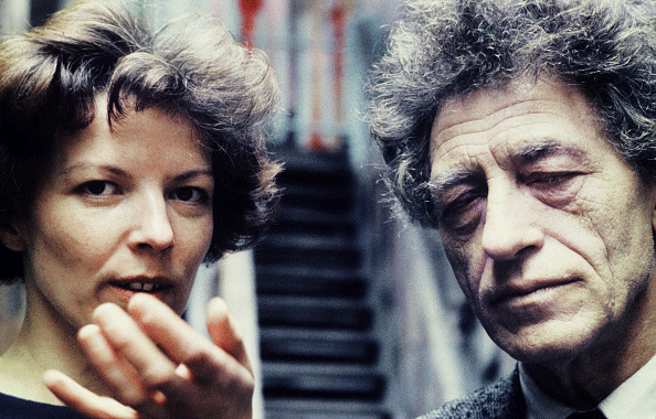 Alberto Giacometti with Annette Arm at his studio in Paris, France 1962.  Photo: Wolfgang Kuhn/United Archives via Getty Images.