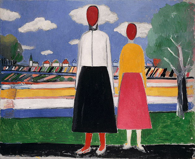 Kasimir Malevich, Two Figures in a Landscape, c.1931-32, oil on canvas, private collection.  Image: Scala, Florence. 
