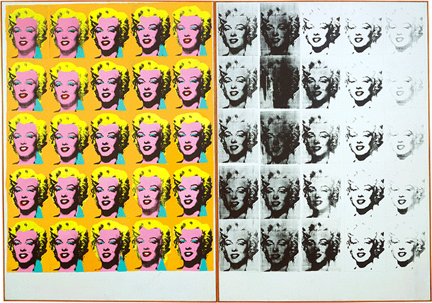 Andy Warhol, Marylin Diptych, 1962, silkscreen ink and acrylic paint on canvas, Tate Britain, London. Image: © Tate. © 2021 The Andy Warhol Foundation for the Visual Arts, Inc. / Licensed by DACS, London.