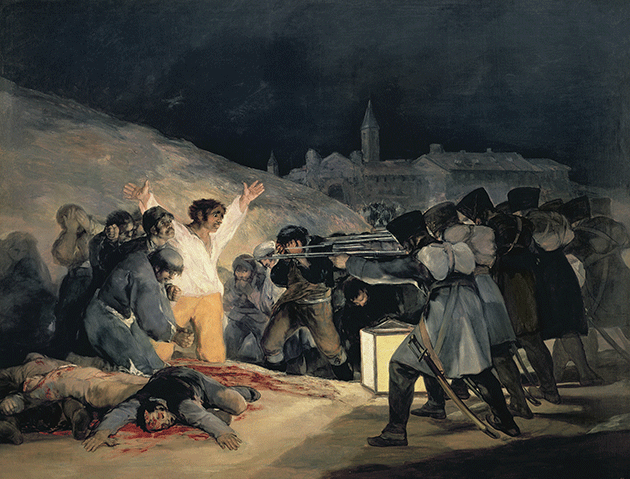 Francisco Goya, Execution of the Defenders of Madrid, c. 1810-1814, oil on canvas, Prado, Madrid. Image: Bridgeman Images.