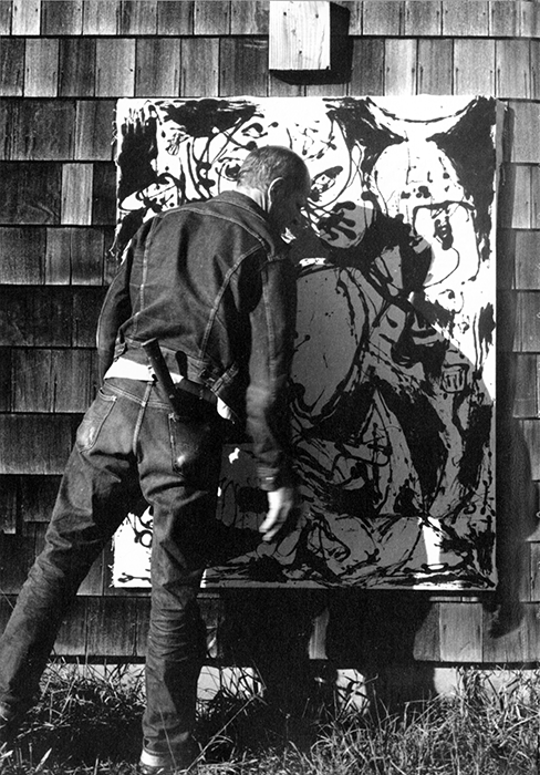 Jackson Pollock at work on the ‘black paintings’ (Number 8), 1950. Photograph by Hans Namuth. Courtesy Center for Creative Photography, University of Arizona © 1991 Hans Namuth Estate.