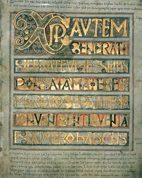 Ms A 135 f.11r Illuminated text, initial page `Xpi' to St. Matthew, from the Stockholm Codex Aureus, c.750 (vellum). Image: Bridegman Images.