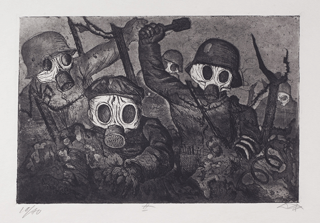 Otto Dix, Stormtroops advancing under gas, 1924, etching  and aquatint, Leicester Museum and Art Gallery, United Kingdom. Image: Bridgeman Images. © DACS 2021.
