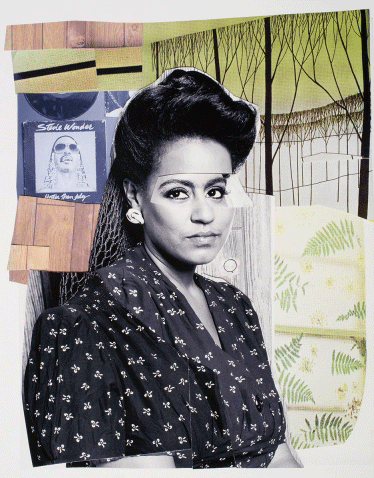 Mickalene Thomas, Clarivel with Black Blouse with White Ribbon, 2016. Museum purchase, The Nancy Gray Sherrill ’54 Collection Acquisition Fund 2017. Photo ©2019 Mickalene Thomas/Artists Rights Society (ARS), New York.
