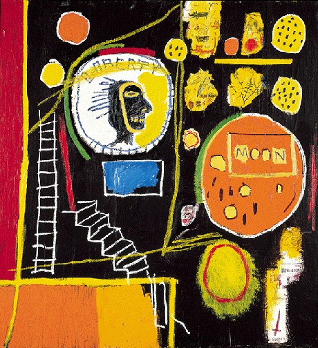Jean Michel Basquiat, Moon View, 1984, acrylic and oil stick on canvas, The Broad Art Foundation, California.  Image: © 2021. Adagp Images, Paris, / SCALA, Florence. © The Estate of Jean-Michel Basquiat / ADAGP, Paris and DACS, London 2021.