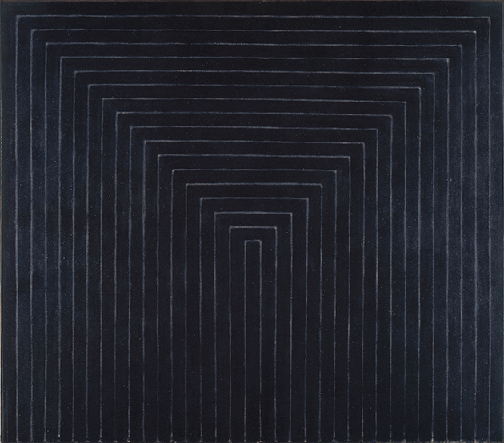 Frank Stella, Getty Tomb, 1959, black enamel on canvas, Los Angeles County Museum of Art, Los Angeles. Image: Museum Associates/LACMA/Art Resource NY/Scala, Florence. © Frank Stella. ARS, NY and DACS, London 2021.